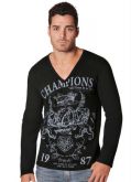 Blusa Manga Longa Preta com Estampa Feontal