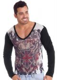 Blusa Preta de Manga Longa com Estampa